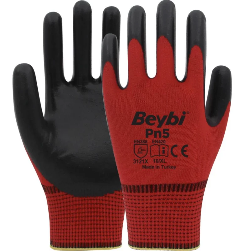 Beybi PN 5 Yarı Nitril Kaplı Örgü Polyester Eldiven