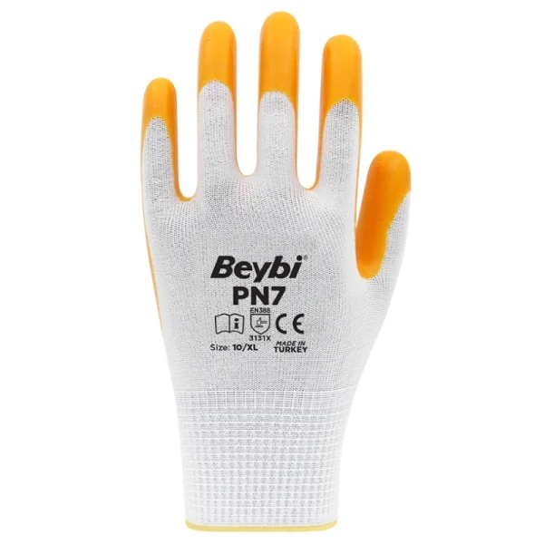 Beybi Sarı Pn7 Yarı Nitril Kaplı Örgü Polyester Eldiven Iş Güvenl
