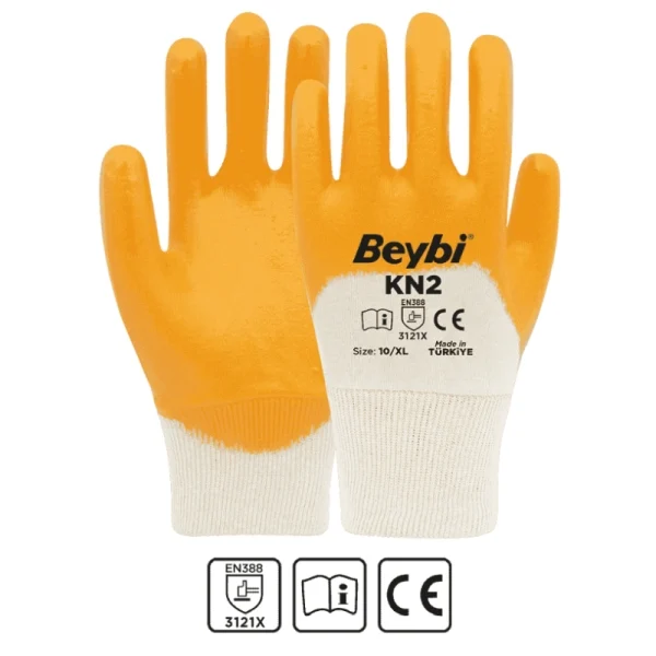 Beybi Sarı Kn2 Nitril Kaplı Pamuk İş Güvenlik Eldiveni