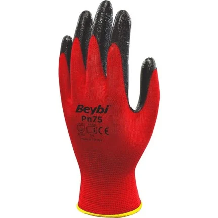 Beybi Pn75 Kırmızı Nitril Kaplı Örgü Polyester İş Güvenlik Eldive