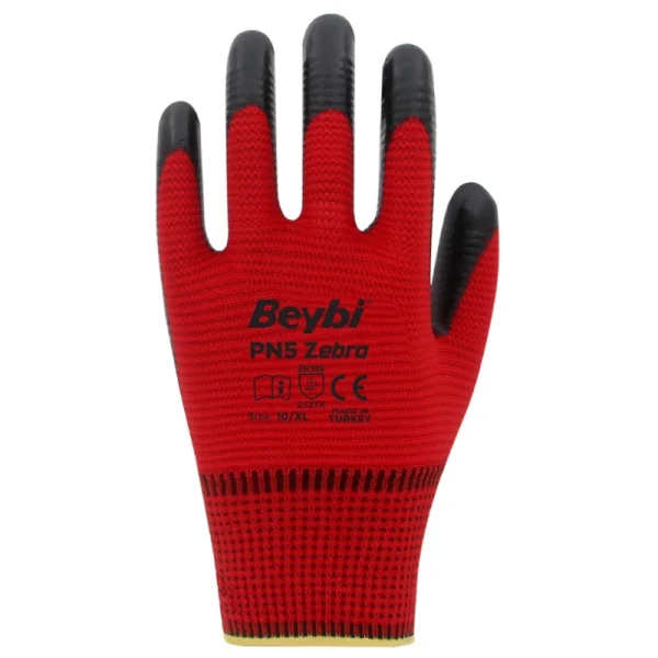 Beybi PN 5 ZEBRA Yarı Nitril Kaplı Örgü Polyester Eldiven