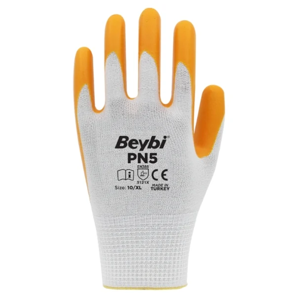 Beybi PN5 Sarı Yarı Nitril Kaplı Örgü Polyester Eldiven