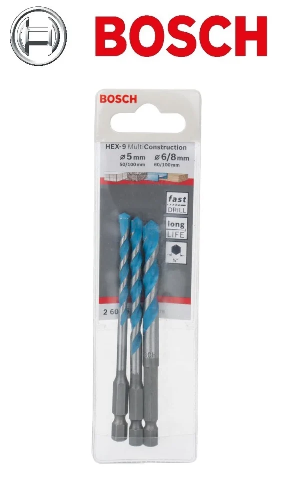 Bosch 3 Parça HEX-9 Altıgen Şaftlı Çok Amaçlı Matkap Ucu Seti