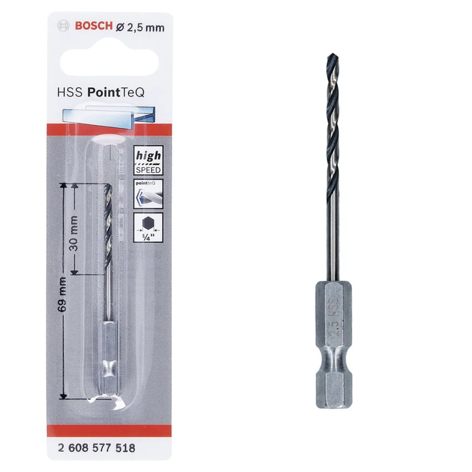 Bosch 2.5mm HSS PointTeQ 1/4inç Altıgen Şaftlı Metal Matkap Ucu