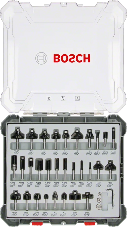 Bosch 2607017475 8mm Şaftlı 30 lu Karışık Freze Ucu Seti