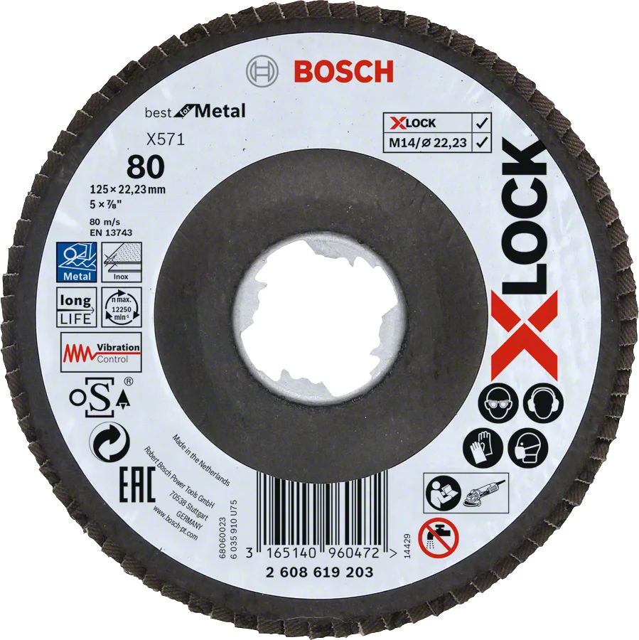 Bosch - X-LOCK - 125 mm 80 Kum Best Serisi Metal Flap Disk