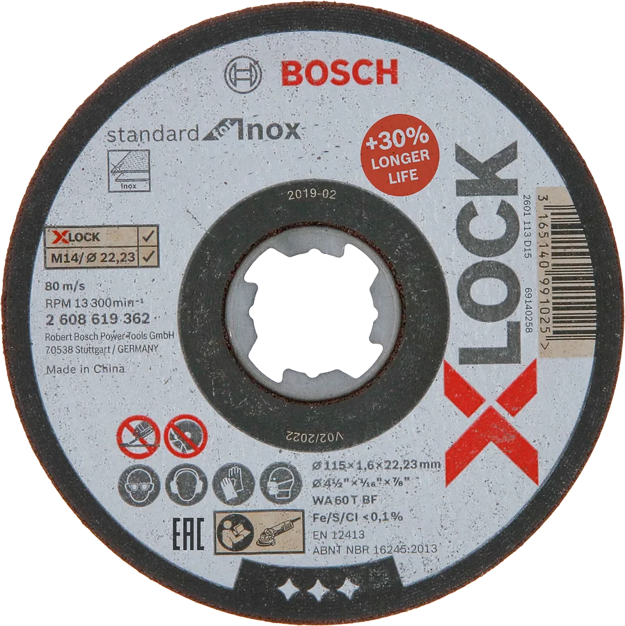 Bosch - X-LOCK - 115*1,6 mm Standard Seri Düz Inox (Paslanmaz Çelik) Kesme Diski (Taş)