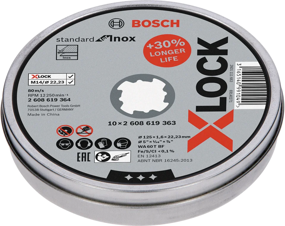 Bosch - X-LOCK - 125*1,6 mm Standard Seri Düz Inox (Paslanmaz Çelik) Kesme Diski (Taş) 10'lu