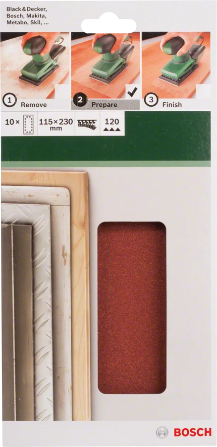 Bosch - Titreşimli Zımpara Kağıdı 10'lu, 115 x 230 mm 120 Kum 14 Delik