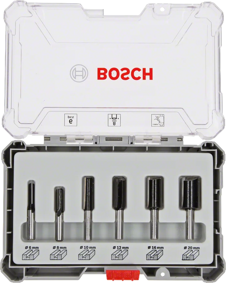 Bosch - Profesyonel 6 Parça Düz Freze Ucu Seti 8 mm Şaftlı