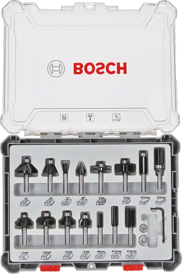 Bosch - Profesyonel 15 Parça Karışık Freze Ucu Seti 8 mm Şaftlı