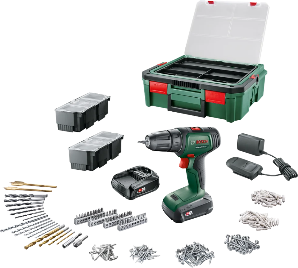UniversalDrill 18V (2x1,5 Ah) Akülü Delme Vidalama Makinesi+ 241 parça set + Systembox S