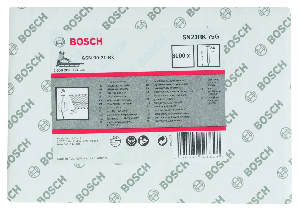 Bosch - GSN 90-21DK Çivi  75mm 3000li Düz ÇinkoK