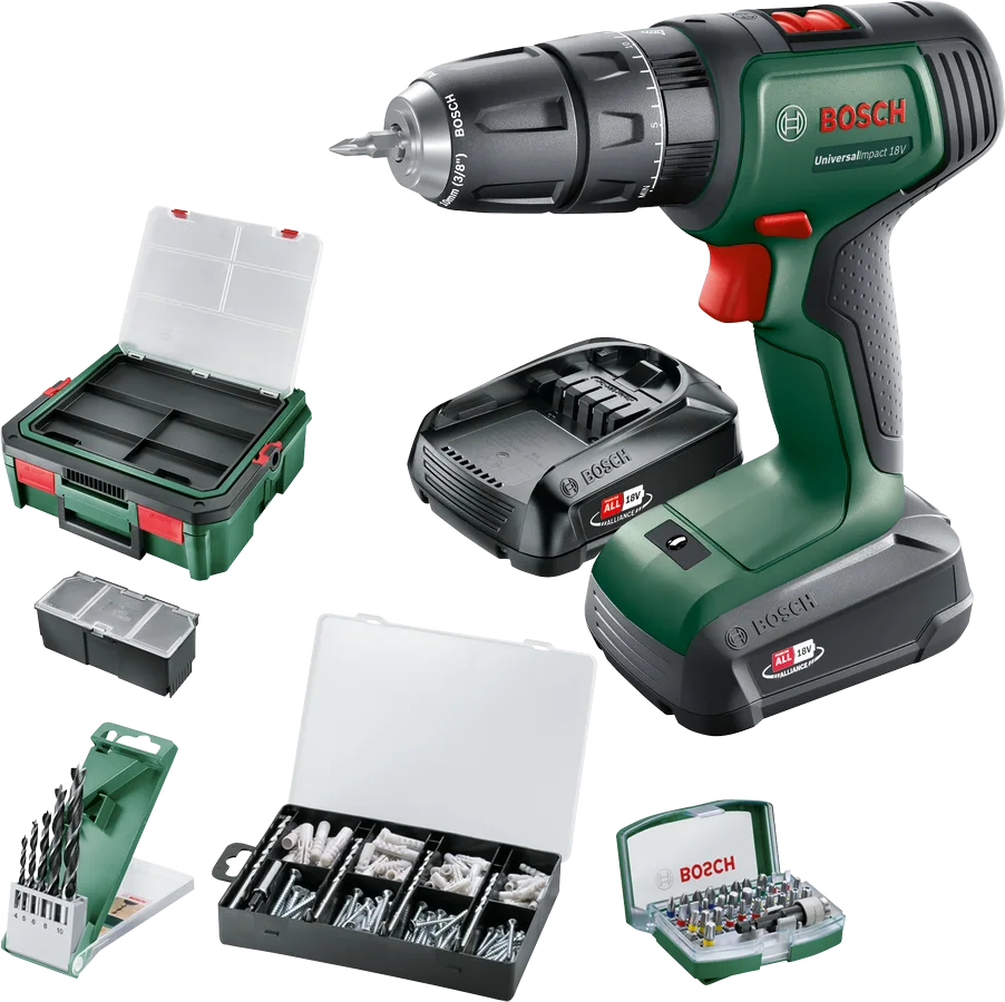 UniversalImpact 18V Akülü Darbeli Matkap+210 AC set+AL18V-20+SBox