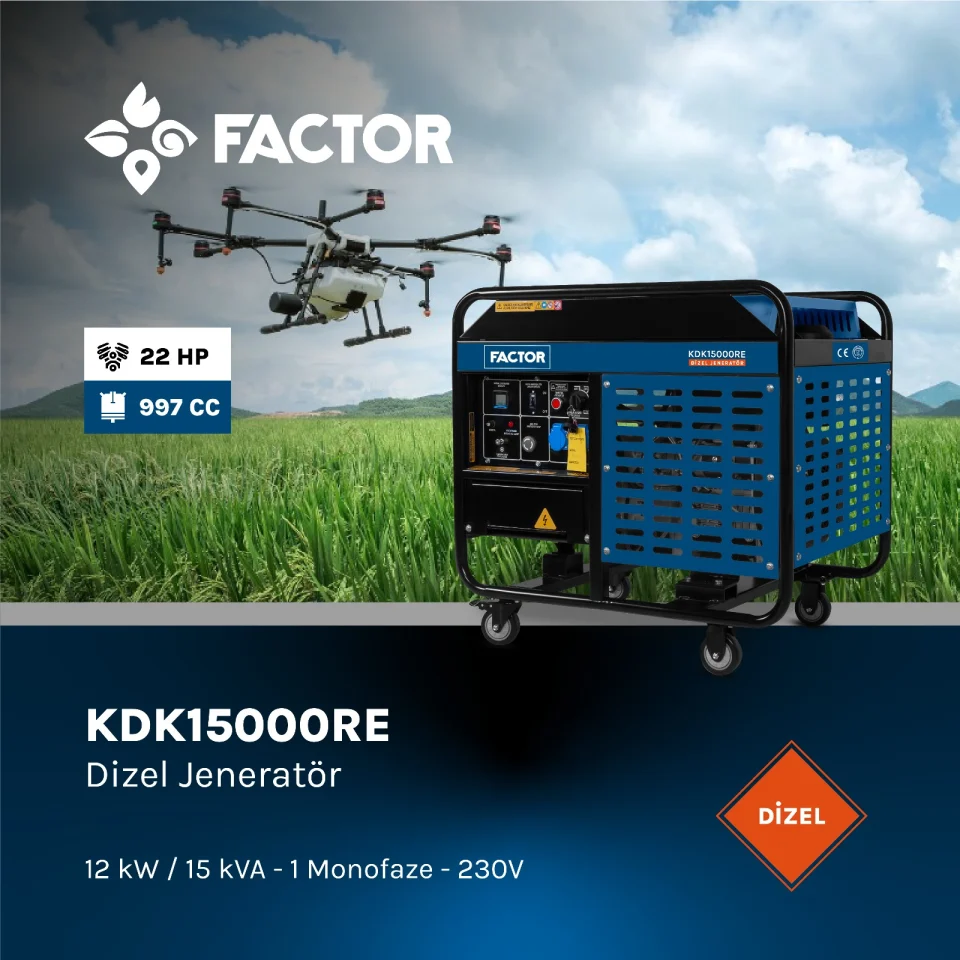 Factor KDK15000RE Dizel Jeneratör Monofaze 12/15 kWA-220V