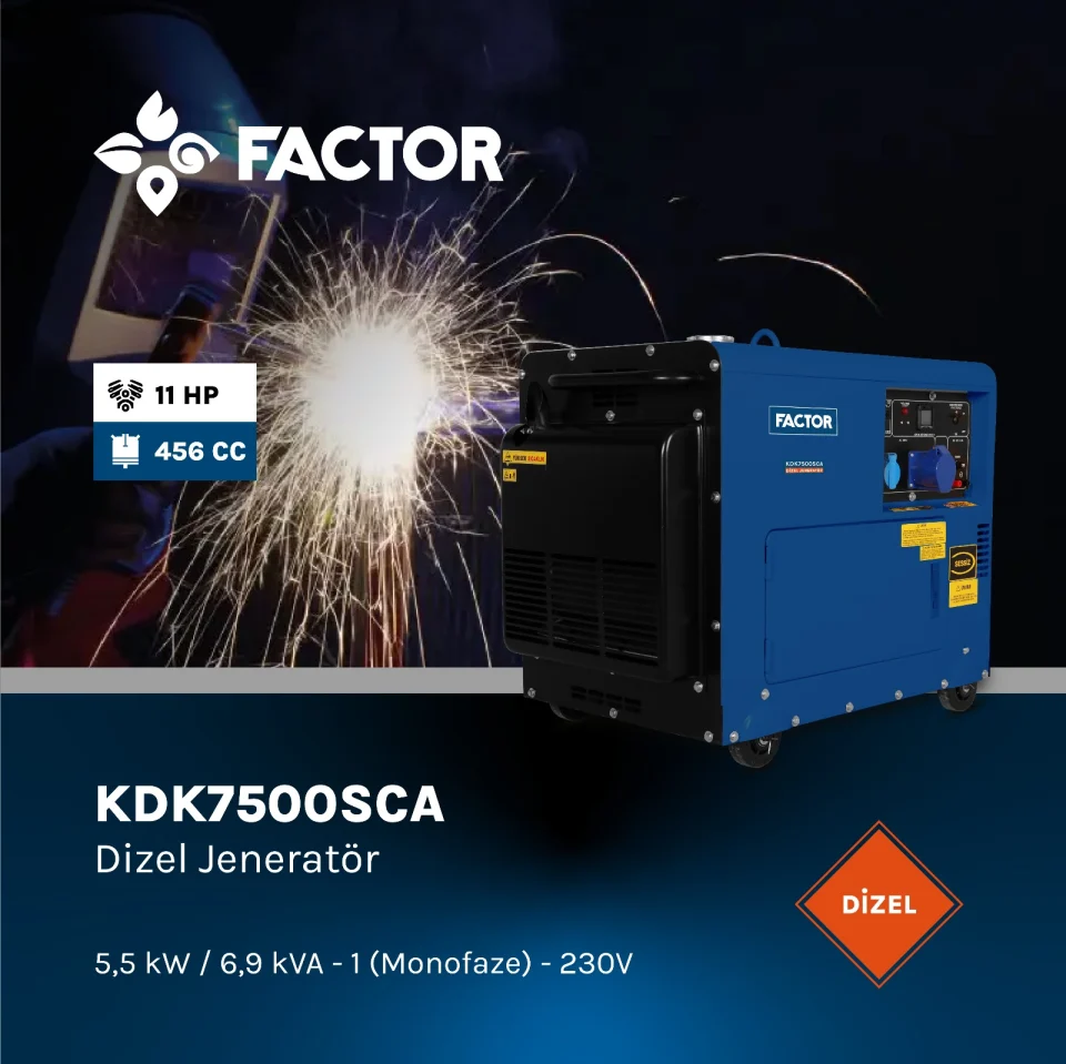 Factor KDK7500SCA Dizel Jeneratör 6,9kWA Kabinli-230V