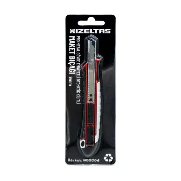 İzeltaş Pro Metal Gövde Emniyetli Oto.Kil. Dar Maket Bıçağı 9 MM