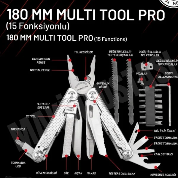 İzeltaş 180mm Multi Tool Pro 15 Fonksiyonlu Pense