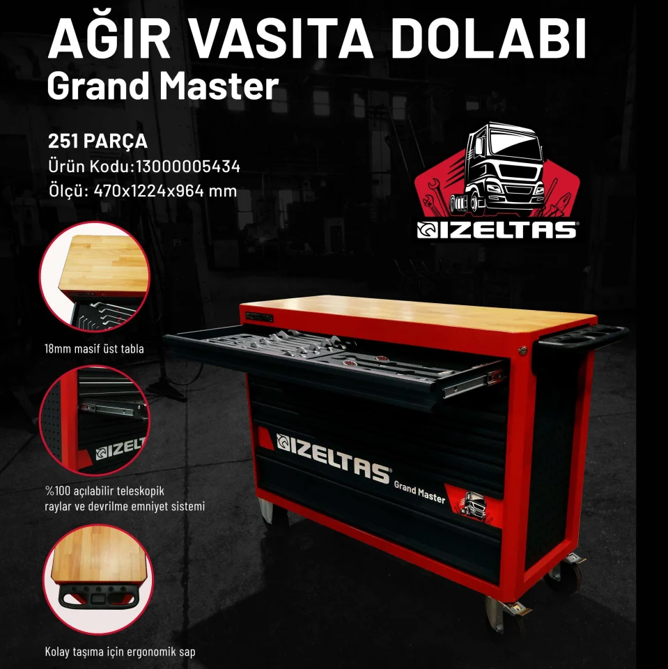 İzeltaş 5434 Grand Master Serisi 7 Çekmeceli 251 Parça Dolu Tak.D