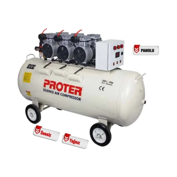 Proter 200 Litre 3 Hp Sessiz Ve Yağsız Hava Kompresörü Pr 203 s