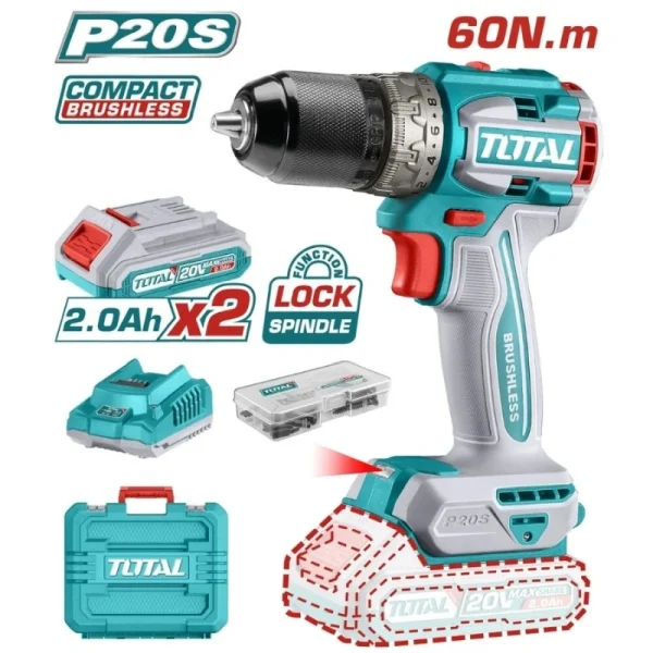 Total TDLI20602E Akülü Matkap 2x2.0 Ah Kömürsüz