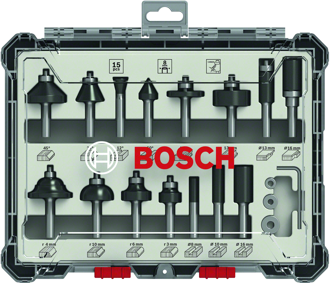 Bosch Pro Freze Seti 15 li Karışık 8mmşaftlı