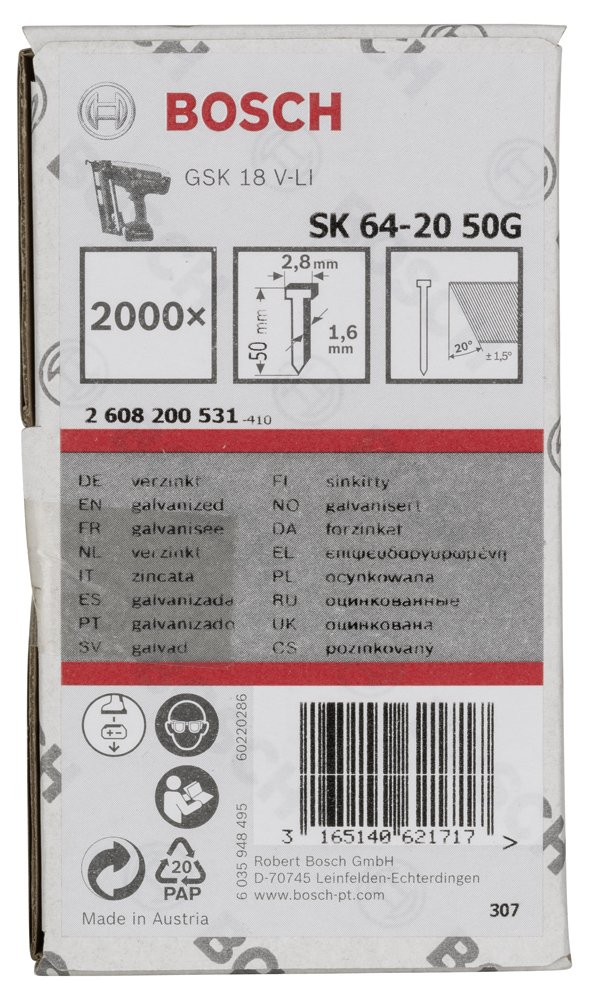 Bosch Başsız Çivi 20? 50 mm Galvanizli 2000li