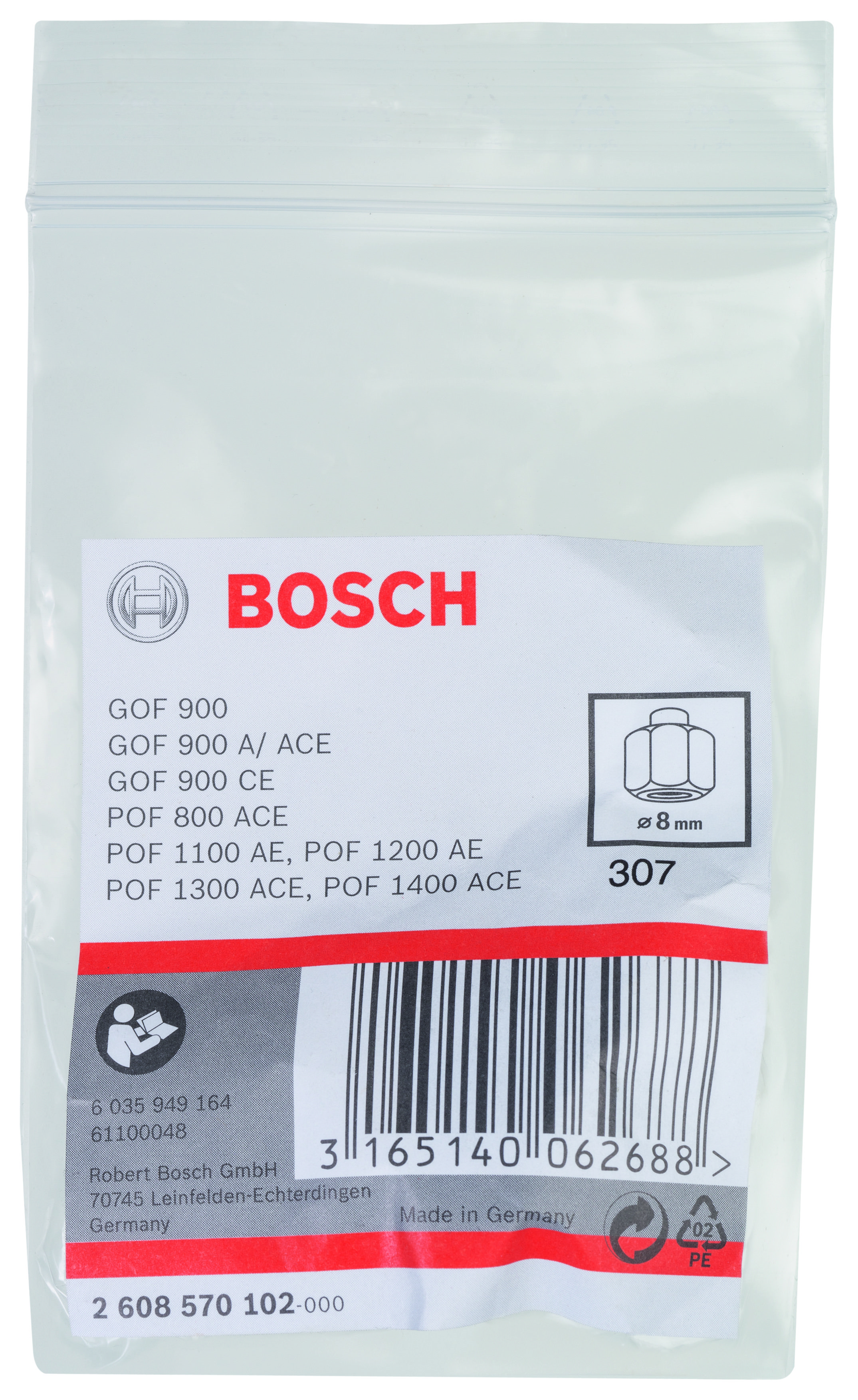 Bosch Freze Uyumlu Penset/Somun Ø8mm 19mm