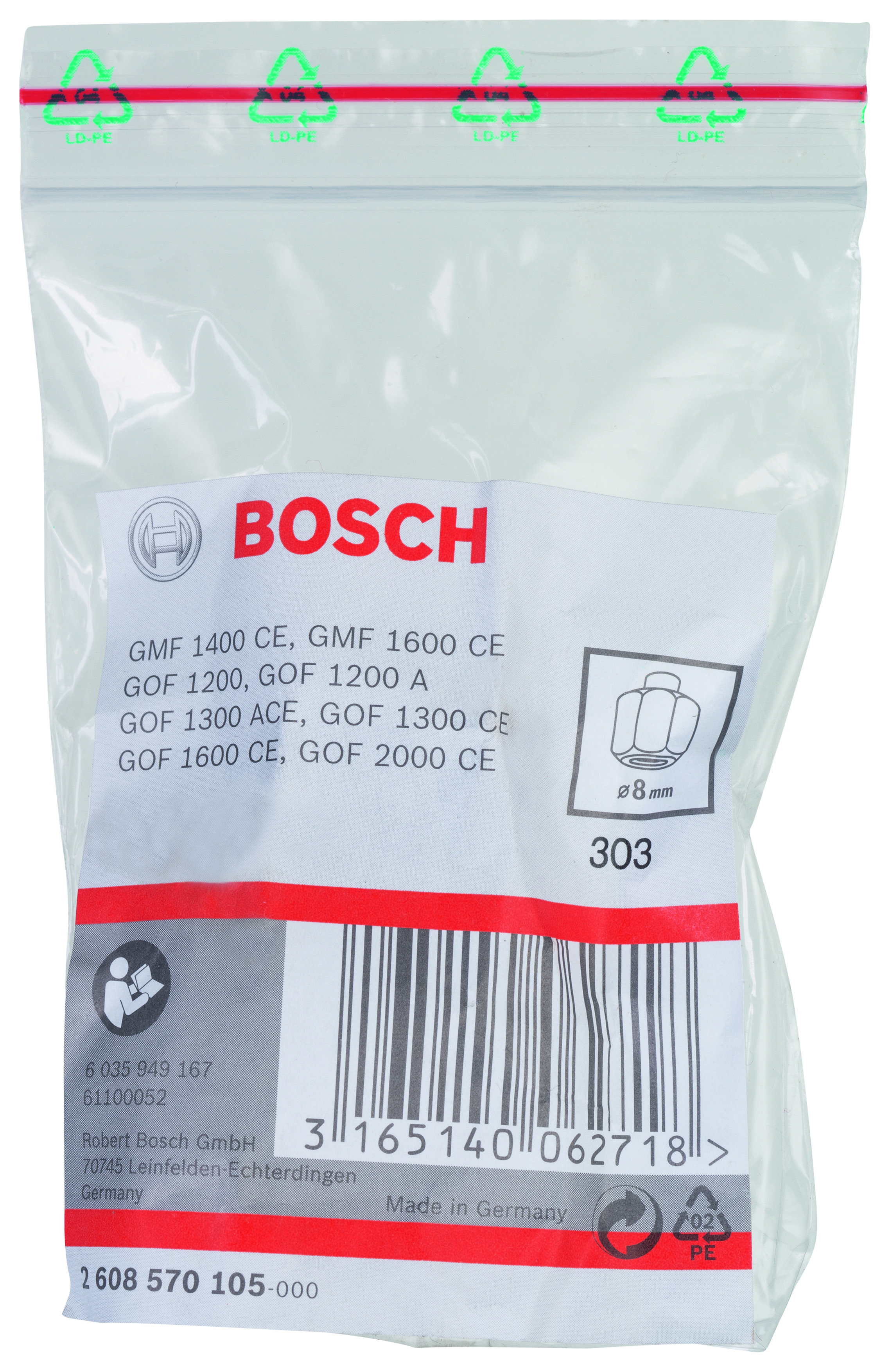 Bosch Freze Uyumlu Penset/Somun Ø8mm 24mm